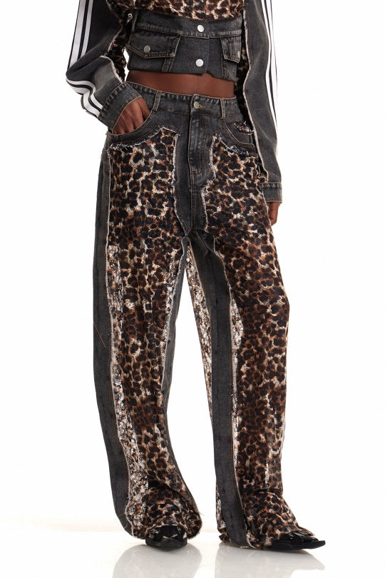 Enki Leopard Lace Deconstruct Jeans