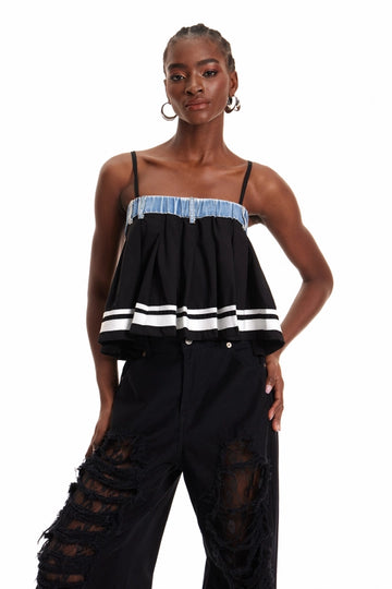 Enlai Stripe Ruffle Top