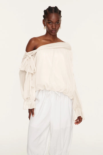 Esmeralda Asymmetric Tie Up Top In Beige