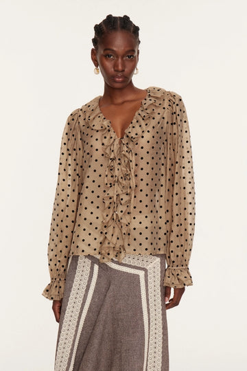 Essi Balloon Sleeve Ruffle Dot Top