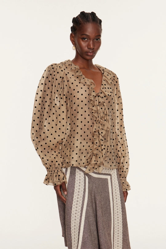 Essi Balloon Sleeve Ruffle Dot Top