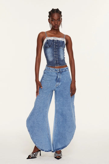 Esti Lace Up Denim Top
