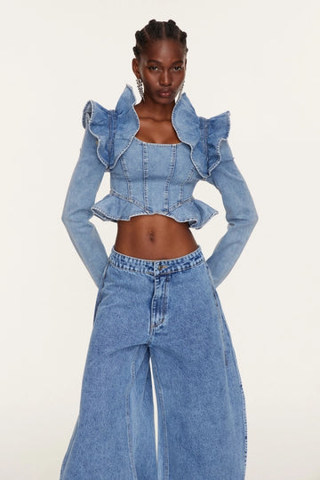 Estrella Ruffle Denim Top