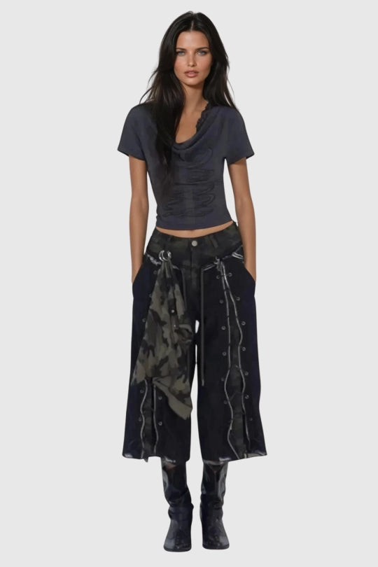Ferdinanda Lace Up Camouflage Capri Jeans