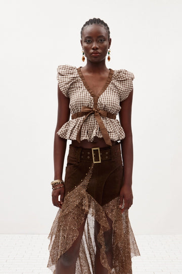 Filipp V Neck Grid Top