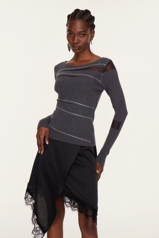 Florea Asymmetric Rhinestone Knit Top