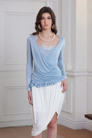 Fran Draped Ruffle Lace Top