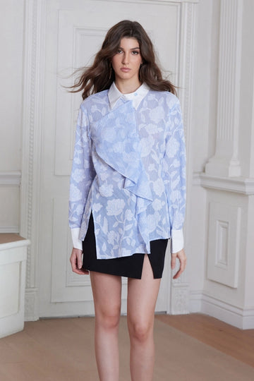 Franjo Asymmetric Floral Stripe Shirt