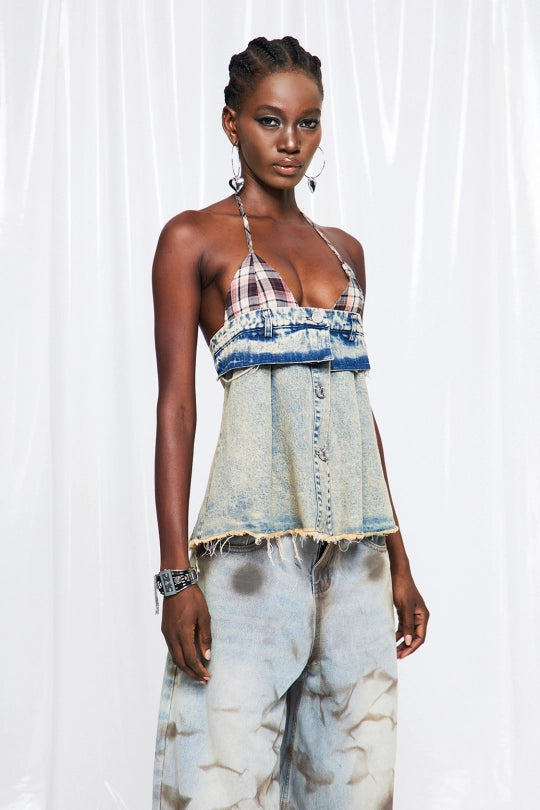 Fridenot Grid Deconstruct Denim Top