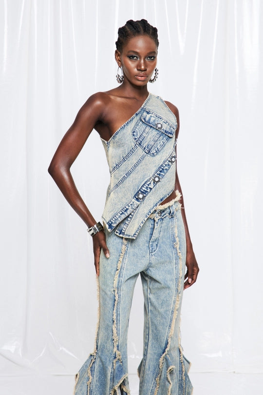 Fridrich Asymmetric Denim Top
