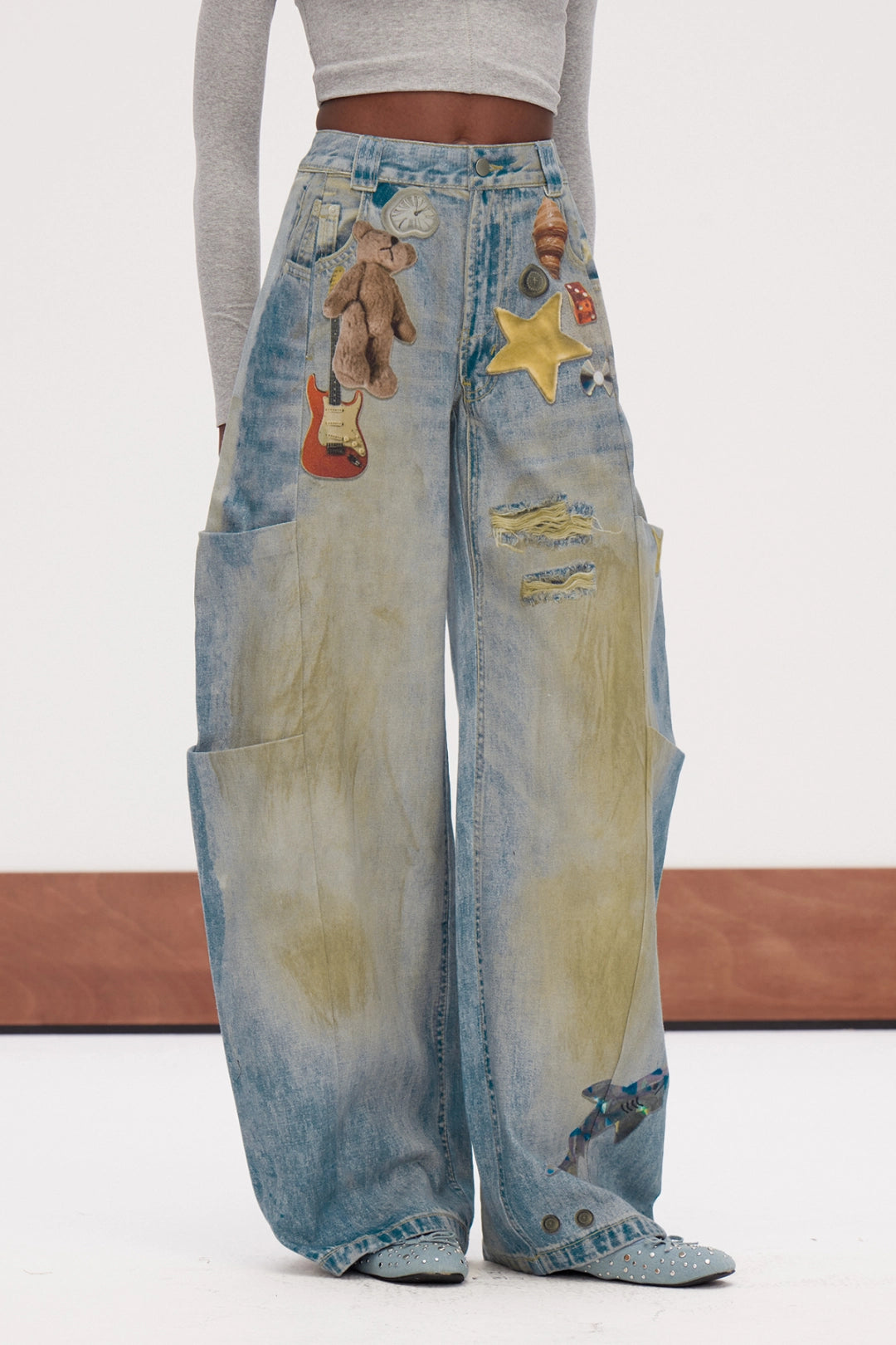Galenos Bleached Print Baggy Jeans