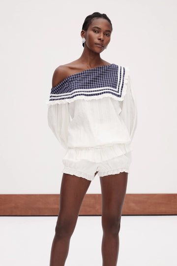 Gallcobar Asymmetric Grid Ruffle Shorts Set