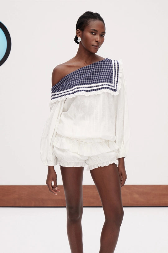 Gallcobar Asymmetric Grid Ruffle Shorts Set