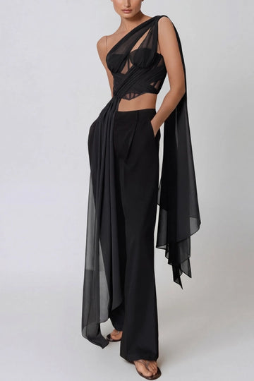Hannes One Shoulder Mesh Crop Top