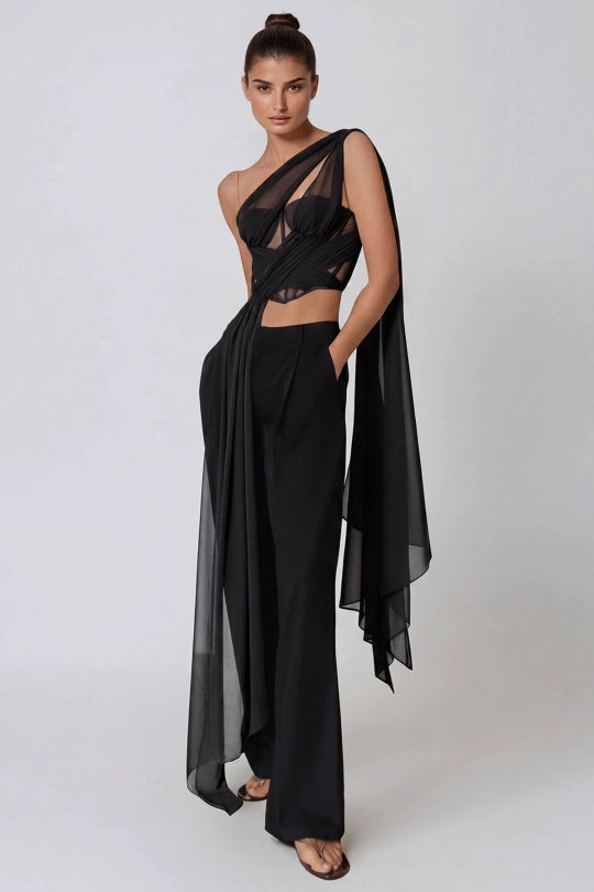 Hannes One Shoulder Mesh Crop Top