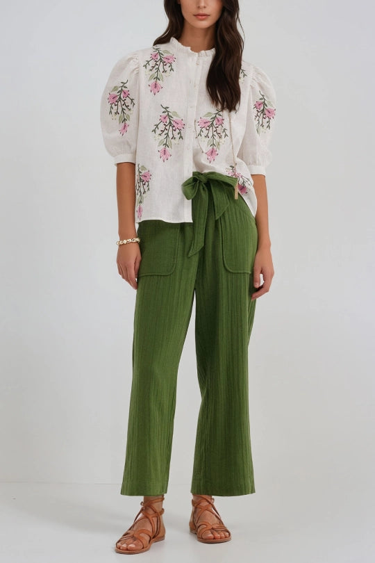 Hermanni Puff Sleeve Embroidered Floral Top