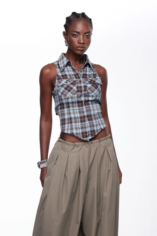 Idunn Sleeveless Grid Top In Blue