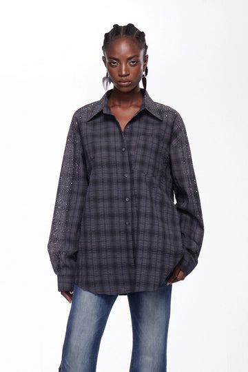Ihab Rhinestone Grid Shirt