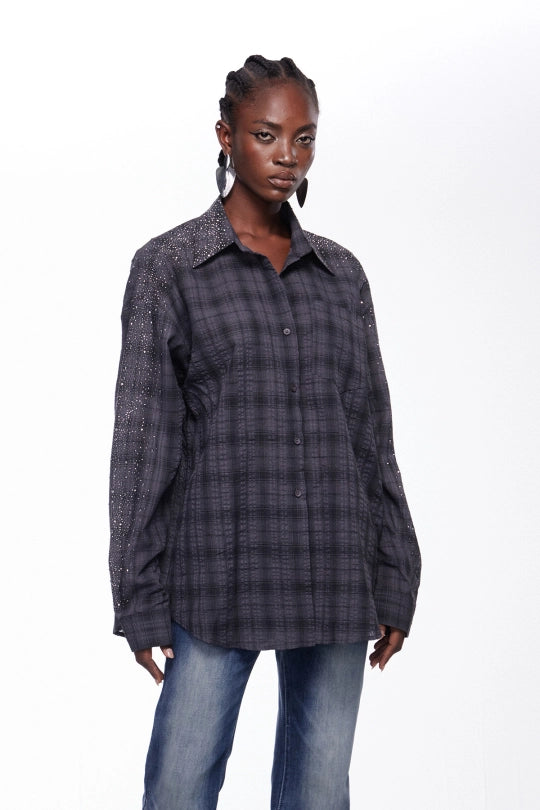 Ihab Rhinestone Grid Shirt