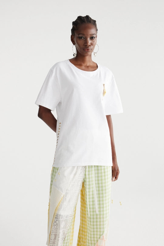 Imaan Lace Up Zipper Top In White