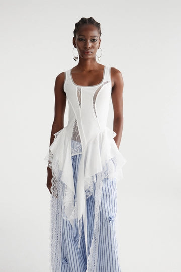 Imaculada Asymmetric Ruffle Lace Top