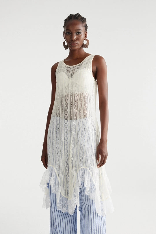 Imad Sleeveless Lace Ruffle Top
