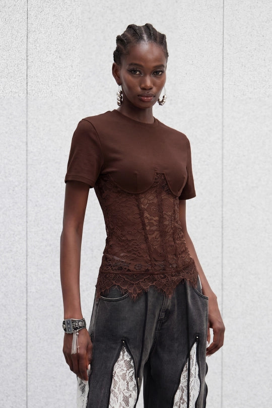 Immaculata Corset Lace Top In Brown