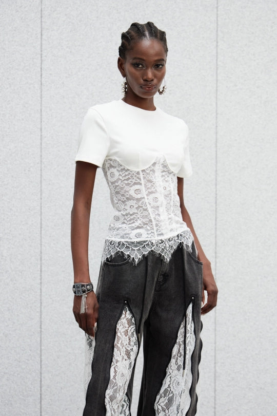 Immaculata Corset Lace Top In White
