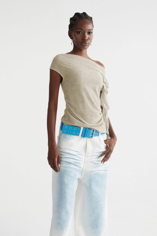 Imri Ruffle Fringe Top In Khaki