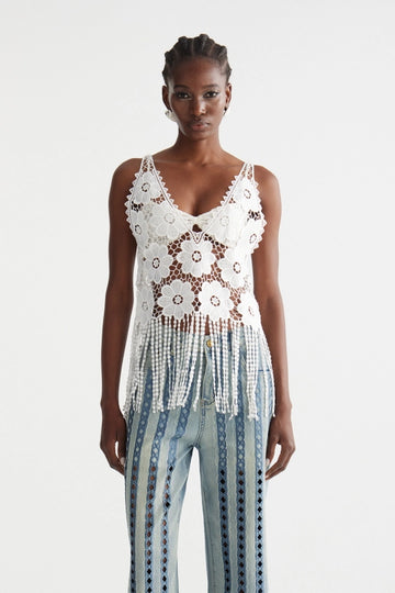 Inas Plunge Cutout Fringe Top