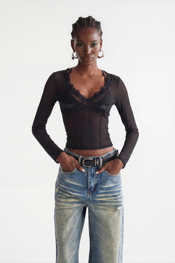 Inayah Long Sleeve Mesh Top In Black