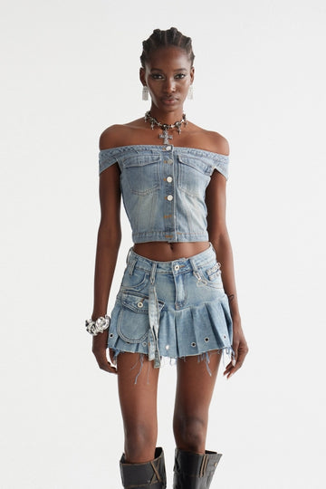 Inderjeet Off Shoulder Denim Top