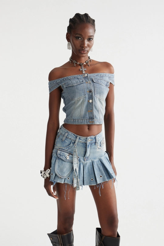 Inderjeet Off Shoulder Denim Top