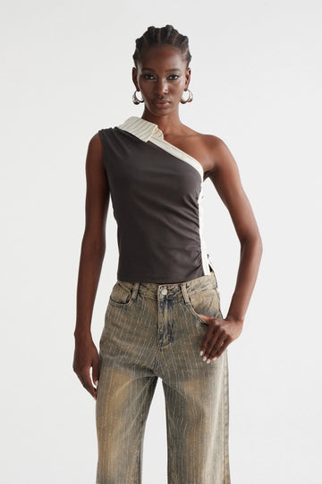 Indu One Shoulder Ruch Top