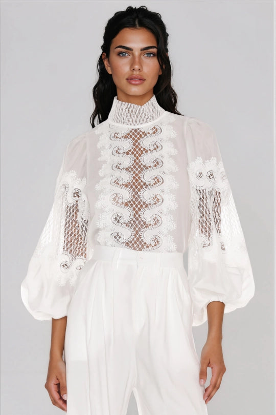 Into Lace High Neck Mesh Top