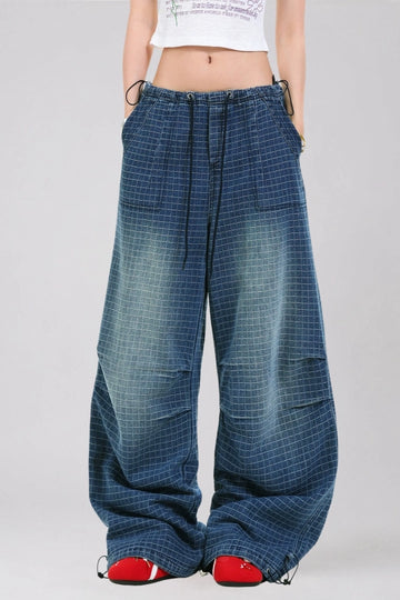Kailena Drawstring Grid Jeans