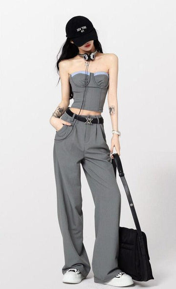 Ensemble deux pièces corset et pantalon à jambes larges