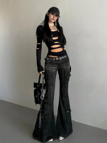 Y2K Flared Cargo Jeans