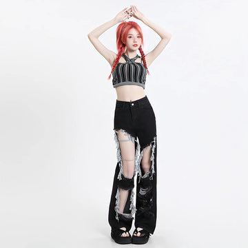 Y2K Grunge Ripped Wide Leg Jeans