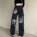 Y2K Grunge Skeleton Hand Jeans