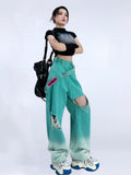 Y2K Ripped Denim Strap Jeans