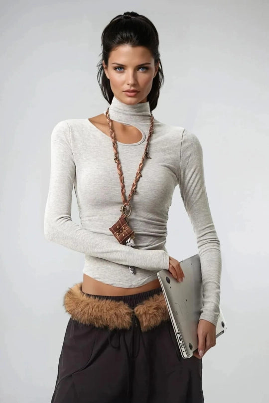 Dwayne Asymmetric Bodycon Top In Grey